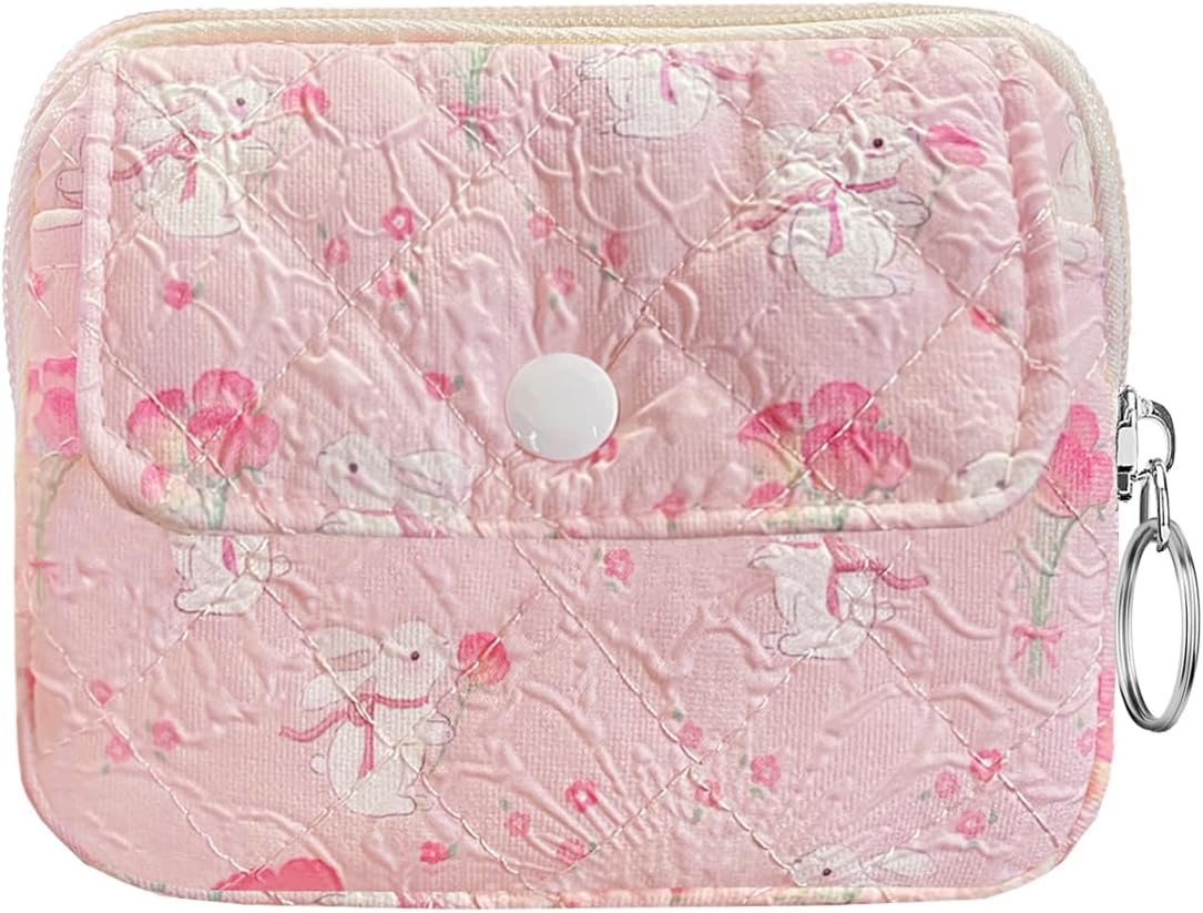 Cotton Quilted Floral Coin Pouch with Cute Prints Zipper for Women Girls thumbnail