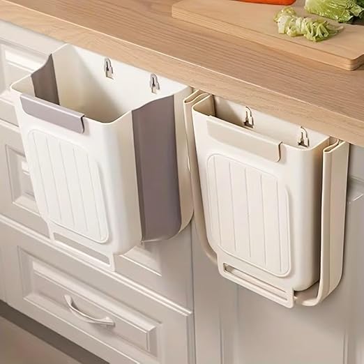 1pc Kitchen Foldable Trash Can, Household Cabinet Hanging Garbage Storage Bucket, Thickened Large Diameter Garbage Can, Kitchen Accessories, White thumbnail