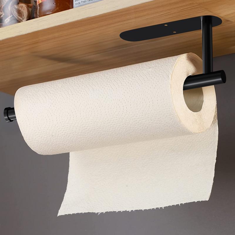 HUFEEOH Adhesive Paper Towel Holder Under Cabinet Wall Mount for Kitchen Paper Towel, Stainless Steel Paper Towel Roll Rack for Bathroom Towel (13inch, Black) thumbnail