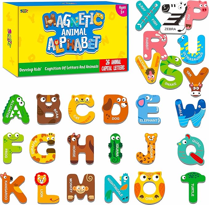 Large Size Magnetic Letters, Cute Animal Alphabet ABC Magnets for Fridge Colorful Uppercase Animals Toys Set Educational Spelling Learning Games for Kids, Toddlers 3 4 5 Years Old thumbnail