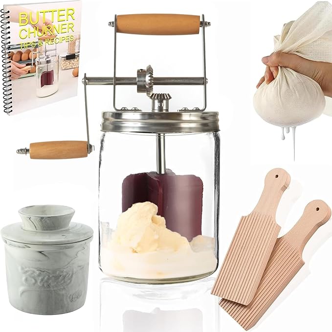 Dazey Butter Churner - Butter Crock, Cheese Cloth, Butter Paddles, Recipe Book INCLUDED- Hand Crank Butter Churn Manual Butter Maker- Create Delicious Homemade Butter With Your Own Dazey Churner thumbnail