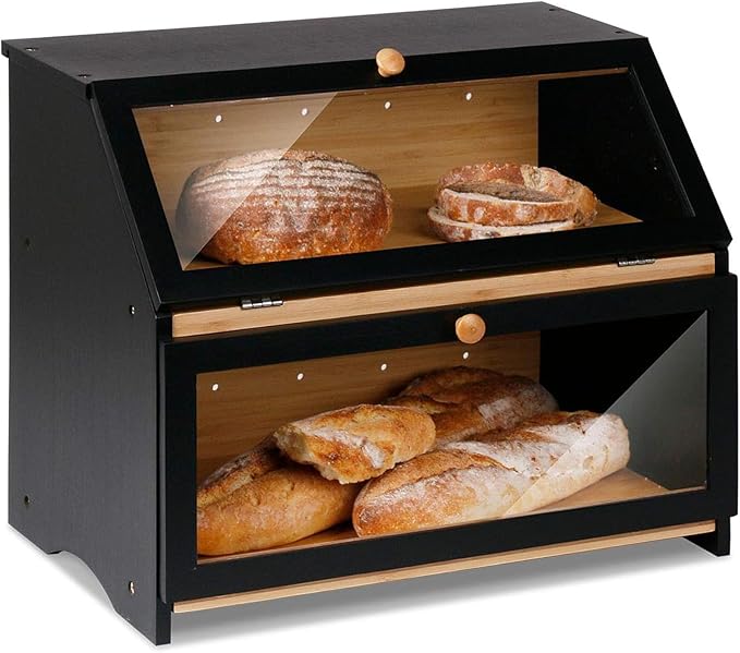 HOMEKOKO Double Layer Large Bread Box for Kitchen Counter, Wooden Large Capacity Bread Storage Bin thumbnail