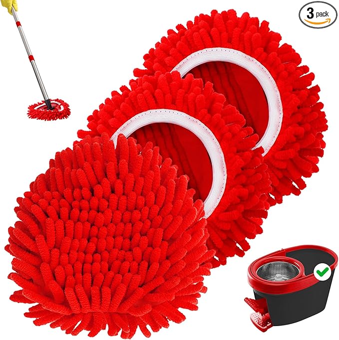 Baderke 3 Pack Chenille Mop Heads Replacements Compatible with 1 Tank System Chenille Duster Replacement Heads Microfiber Spin Mop Refill Pads Reusable Dust Refills for Floor Cleaning thumbnail