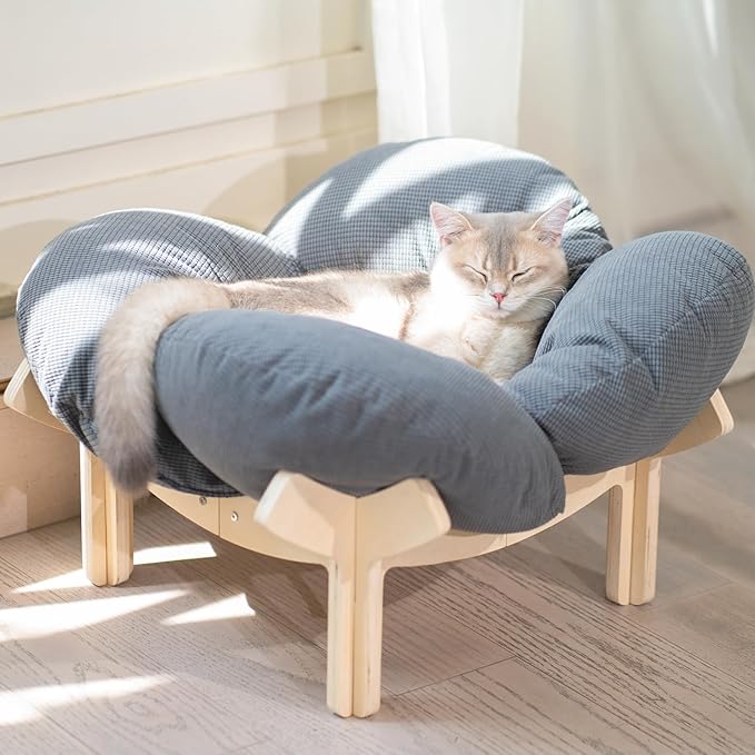 CHEERHOME PETS Elevated Cat Bed Wooden with Cushion Fluffy Pet Couch Sofa for Indoor Cats Raised Kitty Lounge Chair Suitable for Puppy, Cat Furniture thumbnail