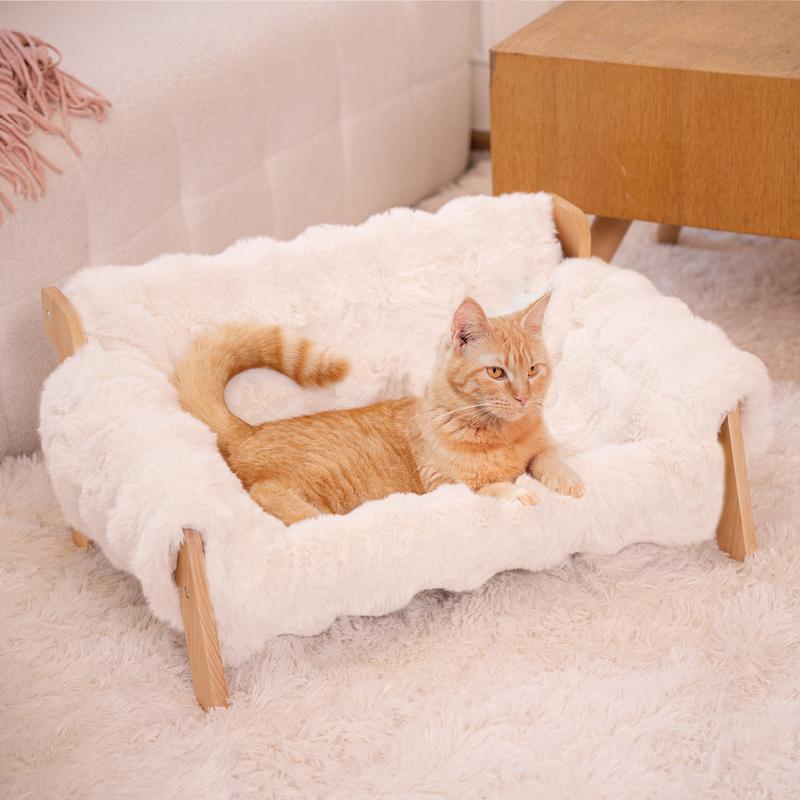 CHEERHOME PETS Elevated Cat Couch Bed for Indoor Cats, Wooden Cat Sofa with Removable Washable Fluffy Cover Raised Kitty Lounge Chair Suitable for Puppy thumbnail