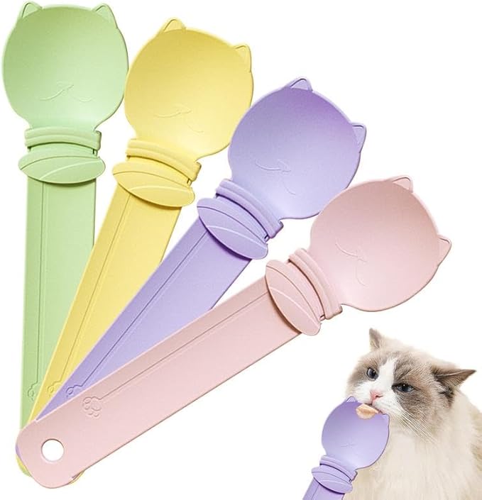 4Pcs Cat Treat Squeeze Spoon Multifunctional Dispenser for for Wet Food, Licky Treats & Puree Tubes, Easy Feeding and Storage with with Extra Long Handle Design, Cat Accessories thumbnail