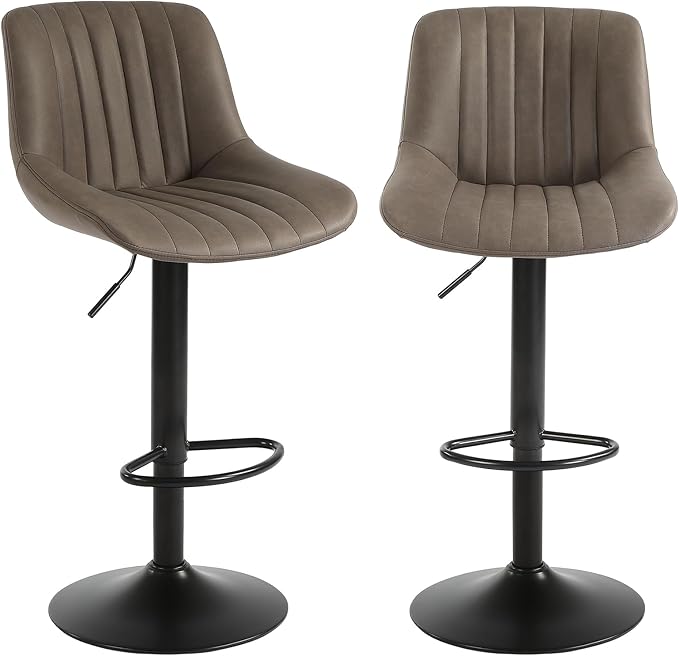 Youhauchair Bar Stools Set of 2, Swivel Counter Height Barstools with Back, Adjustable Faux PU Leather Bar Chairs, Modern Armless Kitchen Island Stool thumbnail
