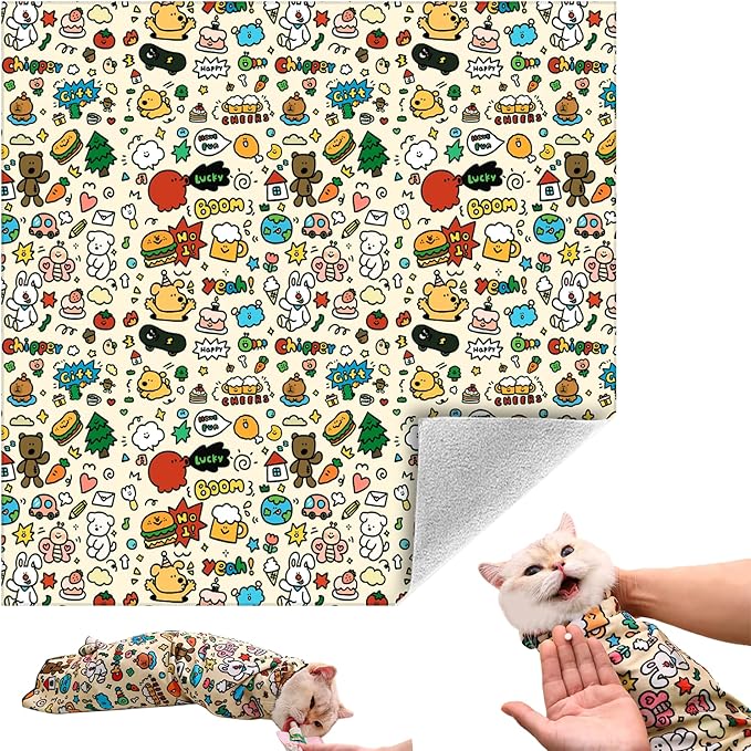 Cat Grooming Wrap, Self-Adherent Soft Cat Blanket to Wrap, Nail Clipping, Anti-Bite, Anti-Scratch, Anti-Escape Calming Wrap thumbnail