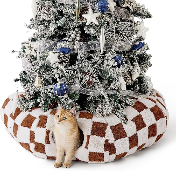 Lesure Cat Tunnel Bed for Indoor Cats - Cute Cat Donut Tunnel Toys for Small Large Cats with Washable Circle Cushion, Round Pet Peekaboo Cave Toy for Kitten/Puppy/Rabbit, Standard Brown Checks thumbnail