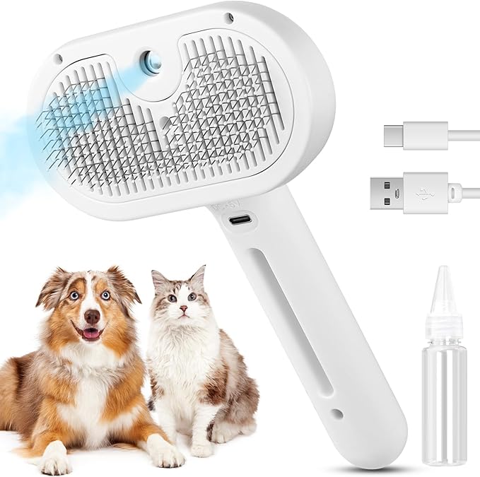 3 in 1 Cat Steam Brush, Pet Steam Brush for Cat Dog Long Short Haired, Pet Spray Hair Removal Comb for Small Animals Shedding & Grooming, Water Mist Spray Brushes with Release Button thumbnail