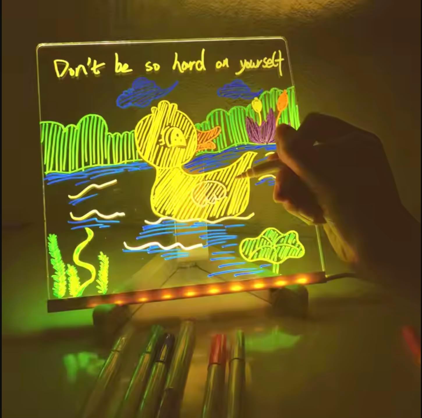 Acrylic Dry Erase Board 7.8" x 7.8" - LED Writing Board - Light Up Dry Erase - LED Note Board with Colors - LED Drawing Board thumbnail
