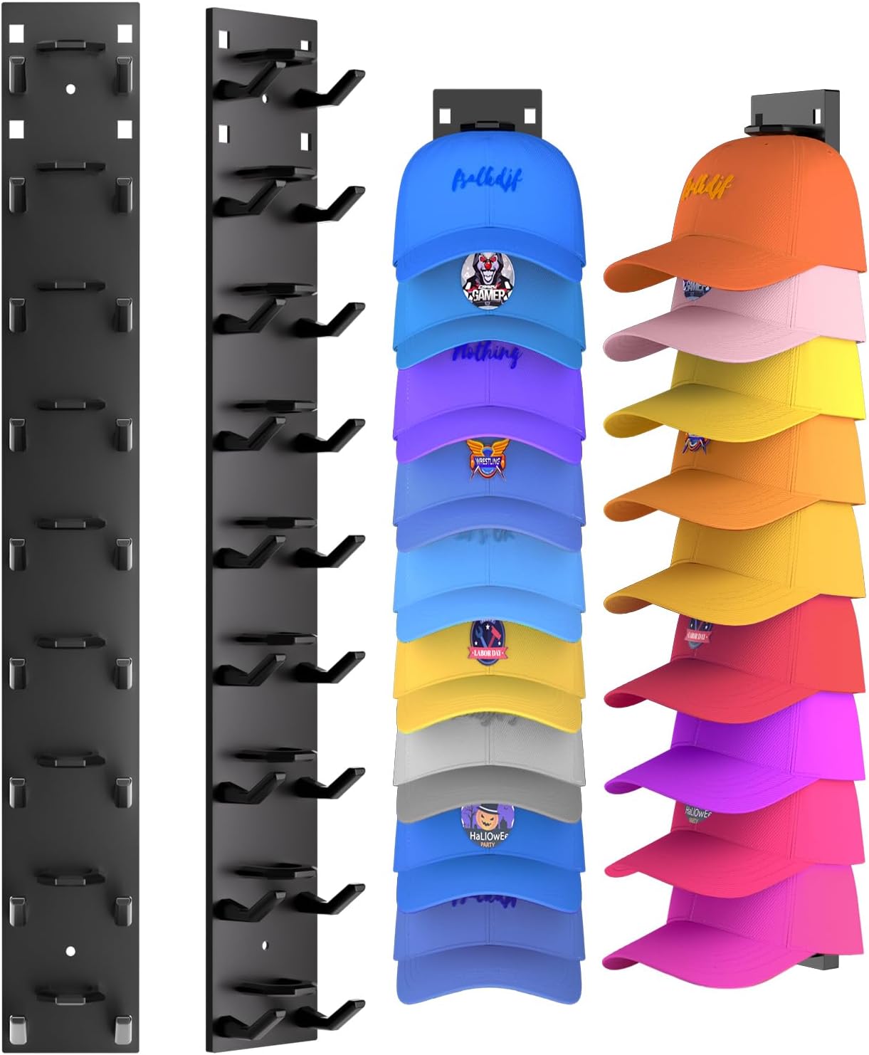 2 Pack Hat Organizer for Baseball Caps, Strong Adhesive Hat Rack for Wall, Multilayer Hat Storage Display Holder, Wall Mounted Hat Hooks Hold up to 18 Hats for Closet Door and Bedroom thumbnail