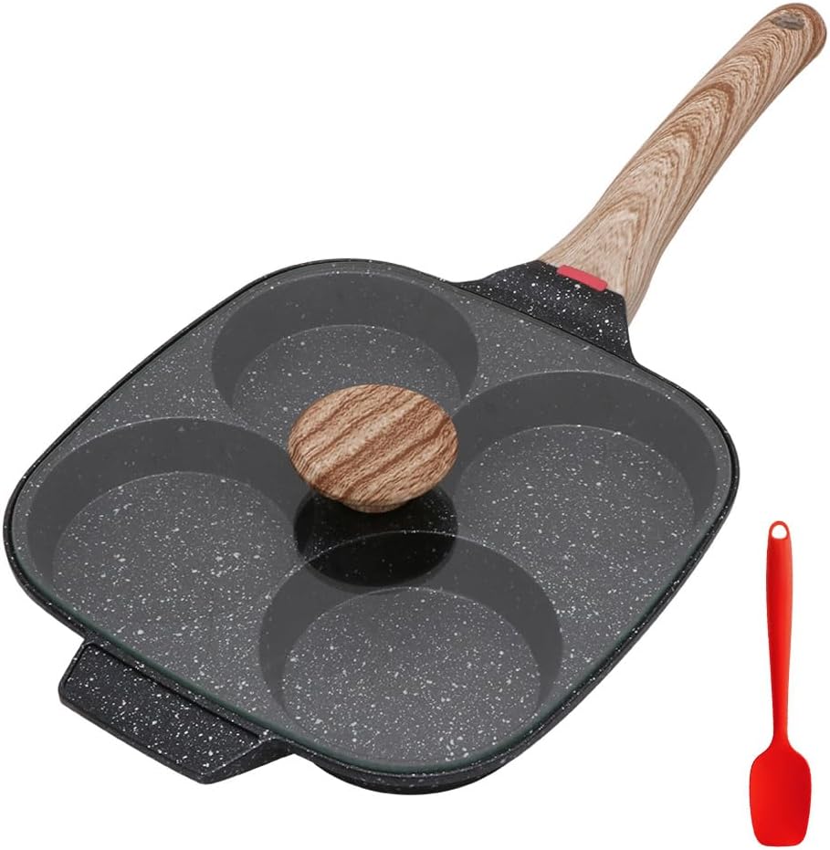 Egg Pan, Egg Frying Pan with Lid Nonstick 4 Cups Pancake Pan Fried Egg Pan for Breakfast - Black thumbnail