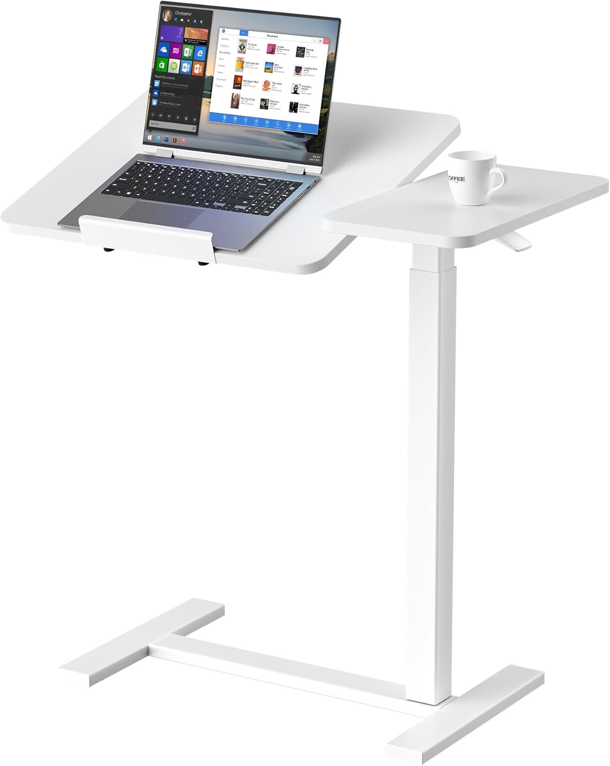 Sweetcrispy Small Standing Desk Rolling Table Adjustable Height, Laptop Mobile Stand with Wheels, Portable Computer Workstation with Tiltable Desktop for Teacher Classroom Home Office, White thumbnail