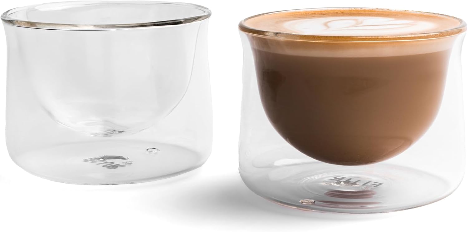 FLUR Latte Glass (Set of 2): For Lattes and Milk Drinks - Makes Latte Art Easier - Double-Walled Borosilicate Glass - Handmade - 7oz thumbnail