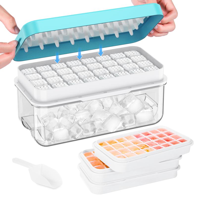 Ice Cube Tray with Lid and Bin, PHINOX 84 pcs Ice Trays for Freezer, Ice Cube Trays for Freezer with 3 trays, Container, Lid & Ice Scoop, BPA Free thumbnail