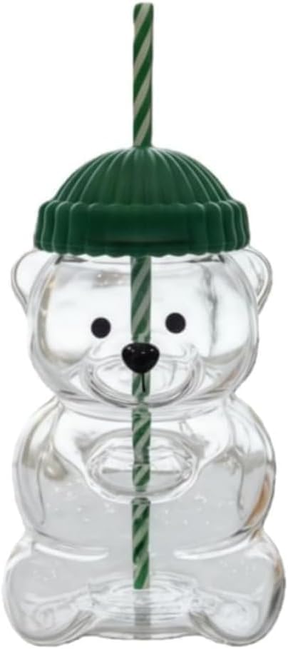colonova Bear Cup 2025 New Teed Bear Straw Cup, Cute Bears Glass Cup with Straw, 20oz Reusable Glass Tumbler with Lid for Iced Coffee, Milk Tea, and Cocktails, Dishwasher Safe thumbnail