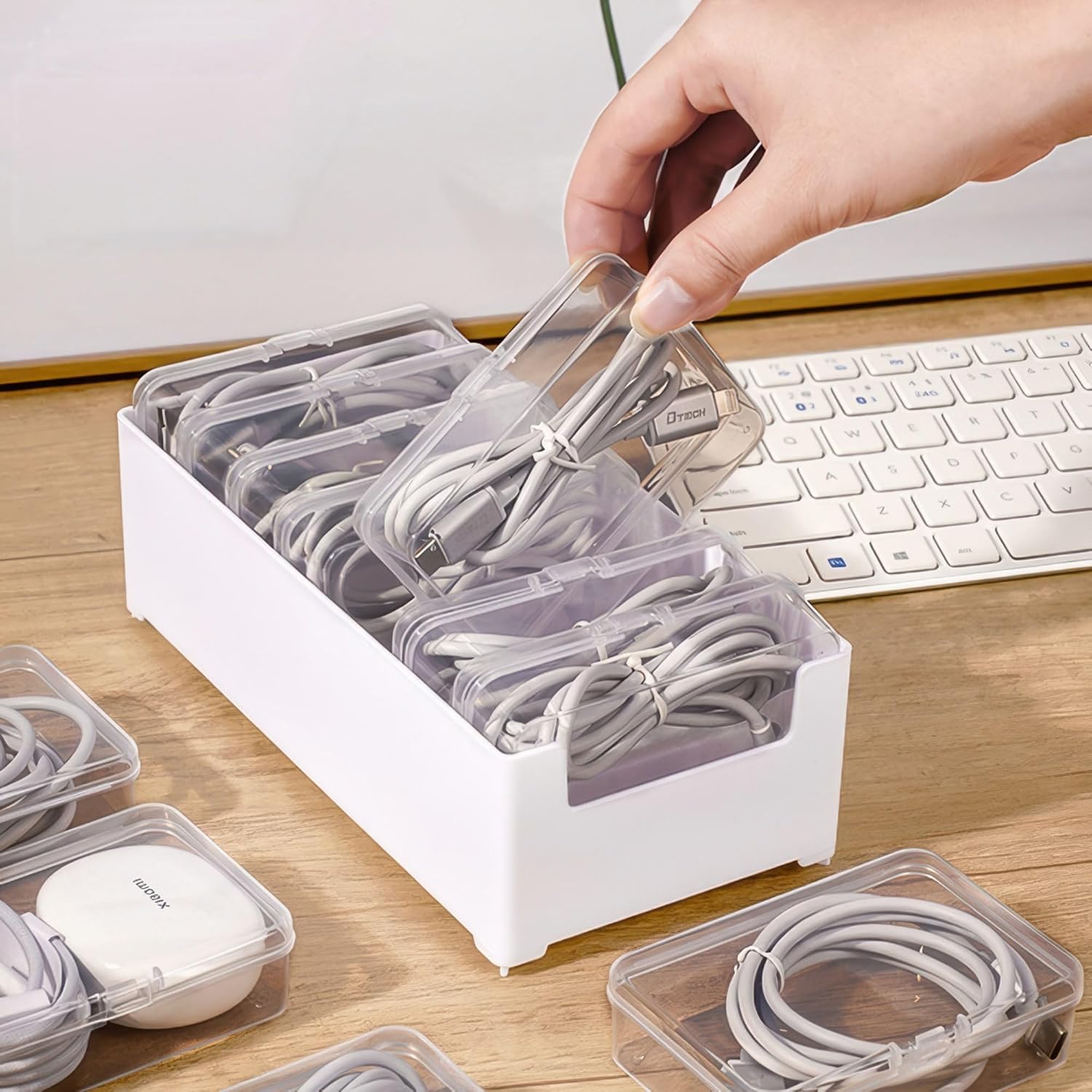 Cord Organizer with 11 Storage Boxes, Cable Organizer for Office, Home, Wire Organizers for Cords, Cable Management Box, Cord Management for Desk Accessories, Card Storage Box Birthday Gifts for Men thumbnail