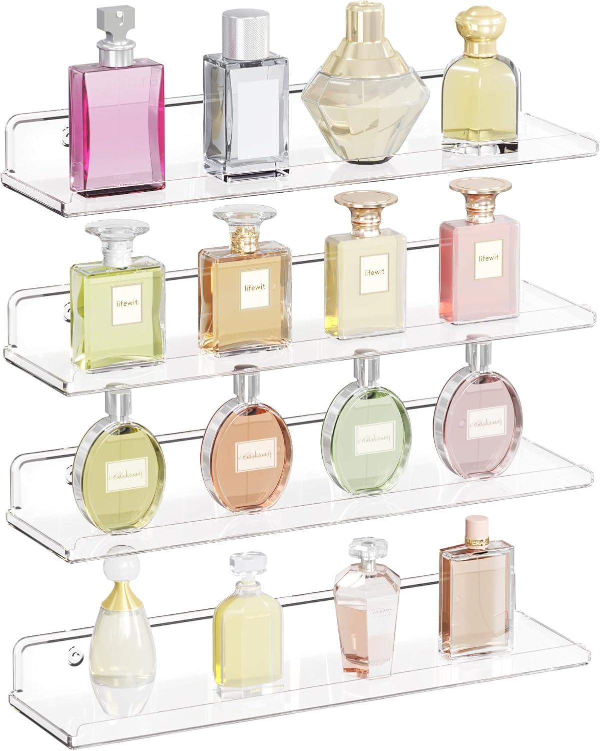 Lifewit Floating Shelves for Wall, 4 Pack 15" Clear Acrylic Shelf Room Decor for Book/Figures/Photo/Makeup in Bathroom, Book Shelf, Living Room, Bedroom, Kitchen Storage and Organization thumbnail