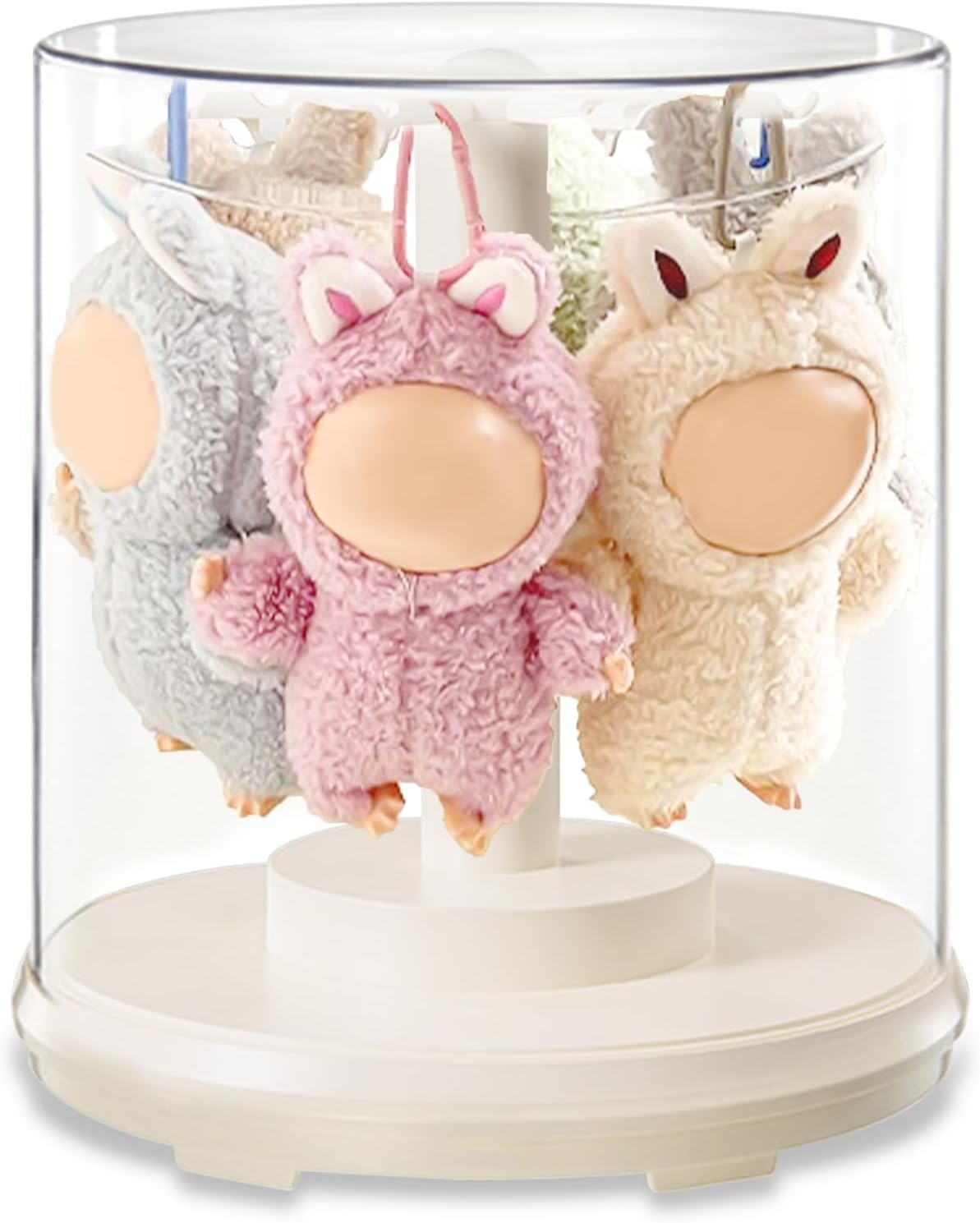 Rotating Clear Display Cases for Plush Doll Display Stand Figure Display Case Display Box for 6.7 inch Doll Keychain Collectibles No Dolls Cream White thumbnail