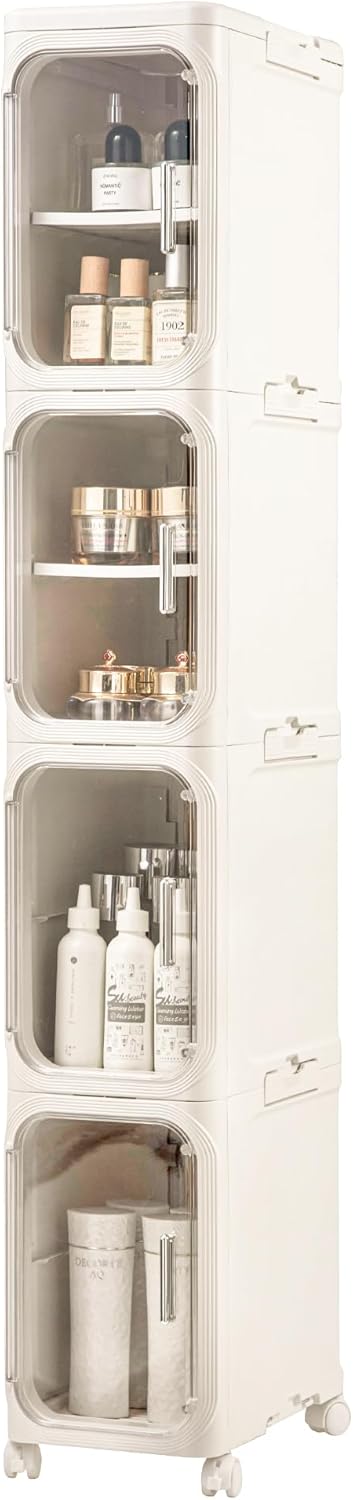 4-Tier Slim Tall Narrow Bathroom Storage Cabinet, Cream White thumbnail