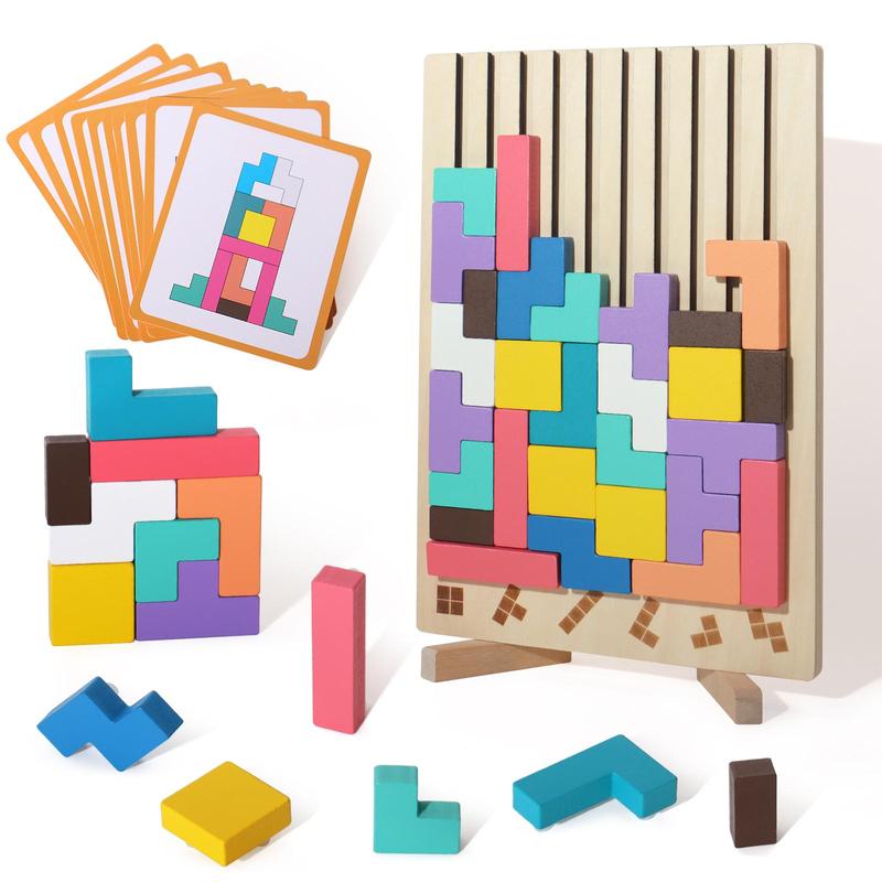Wooden Colored 3D Russian Block Puzzle Jigsaw Stacking Montessori Toys Educational Gift for Boys and Girls Board Game for Toddlers Brain Blocks Teasers for Toddlers 3-6 Years thumbnail