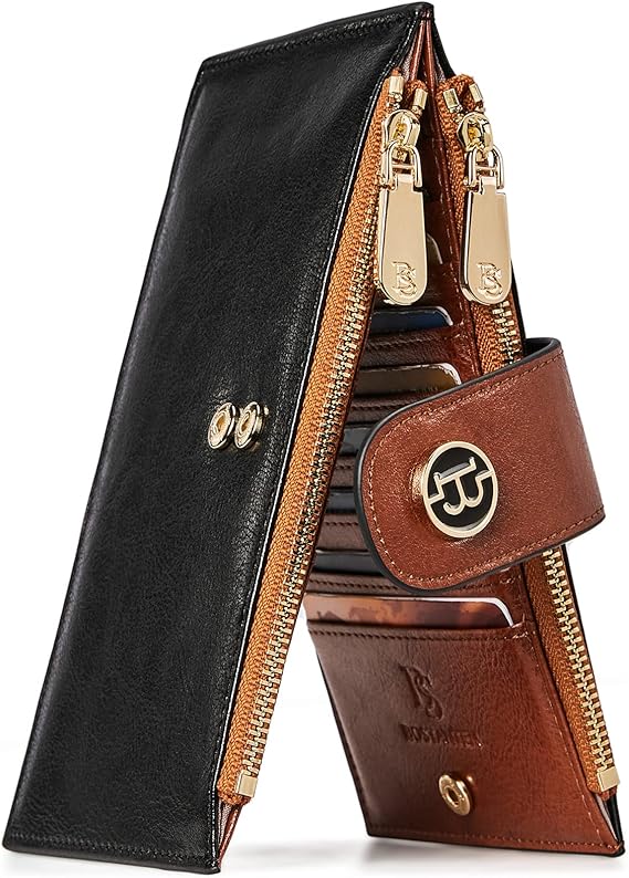 BOSTANTEN Leather Wallets for Women Large RFID Blocking Slim Bifold Purse Card Holder with Zipper Pocket thumbnail