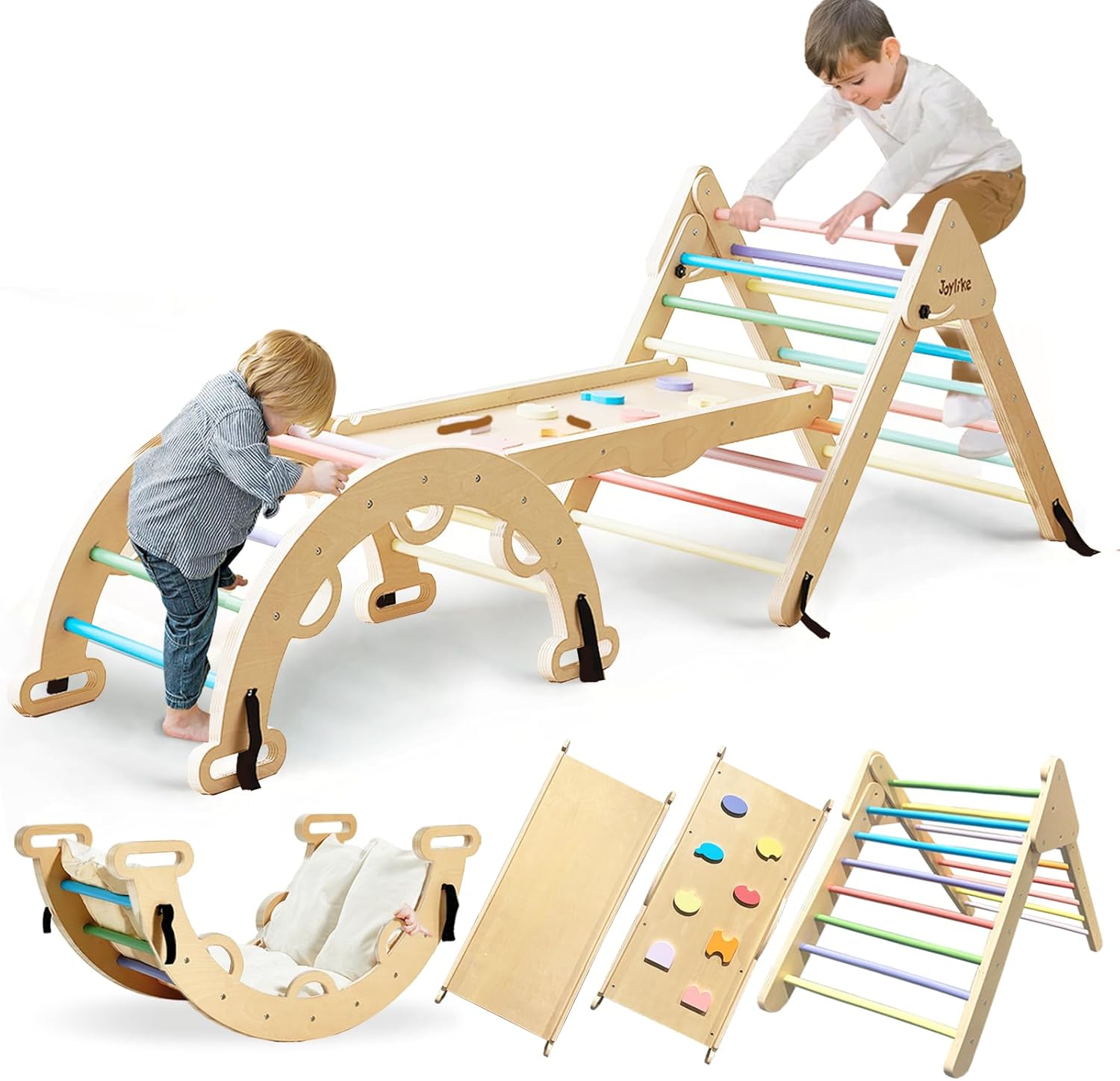 Foldable Pikler Triangle Set with Cushion, 8-in-1 Montessori Kids Jungle Gym Indoor Climbing Toys, Large Wooden Climbing Toys for Toddlers 1-3 Inside, Indoor Playground for Baby and Kids thumbnail