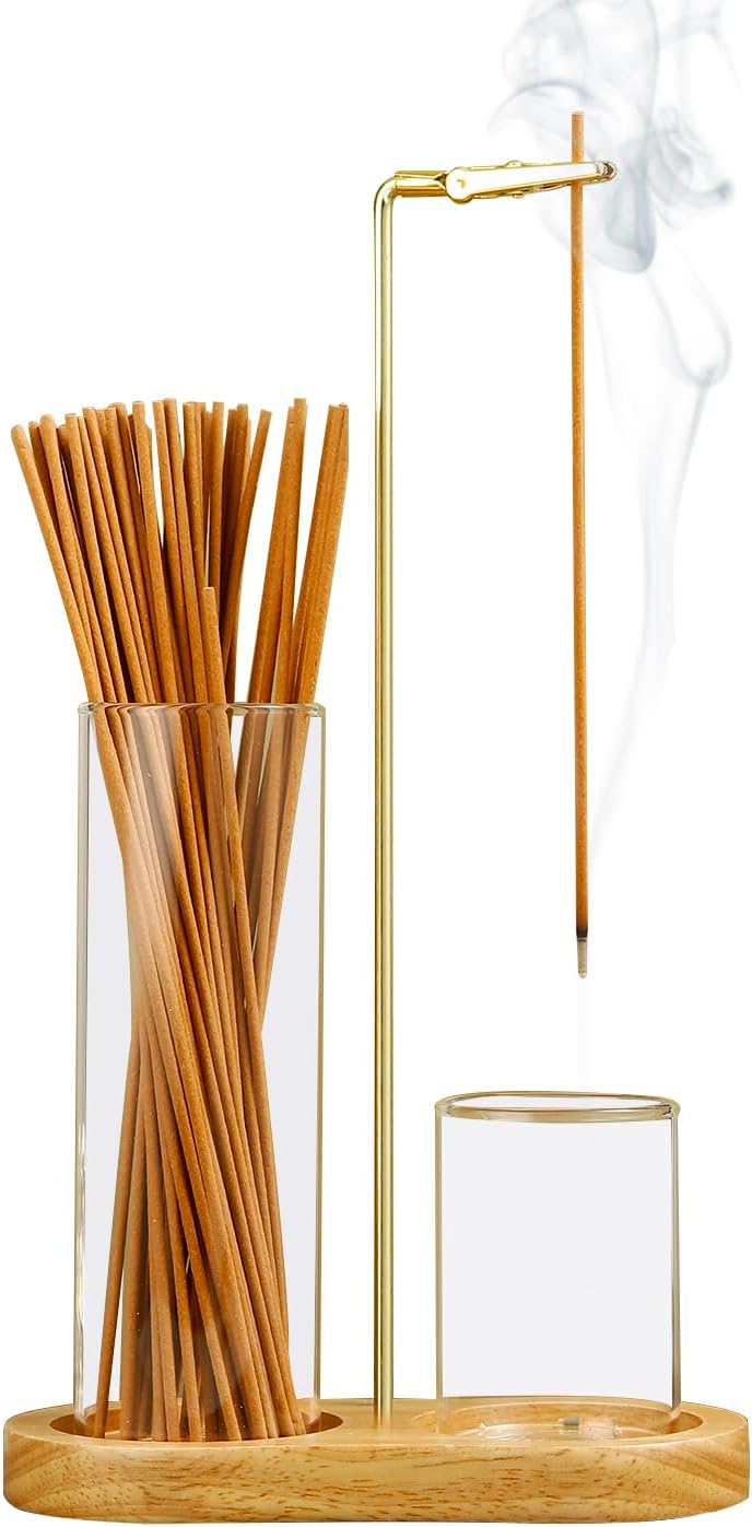 2 in 1 Incense Holder for Sticks, Anti-Ash Flying Incense Burne with Glass Ash Catcher and Incense Sticks Organizer for Meditation Yoga Spa Home Decor thumbnail