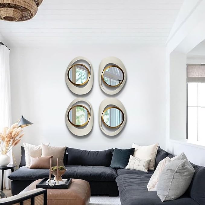 homary Decorative Wall Mirror, 4-Piece Modern 23.6" Large White & Gold Abstract Wall Mirror Decor for Living Room, Bedroom, Dining Room and Bathroom thumbnail
