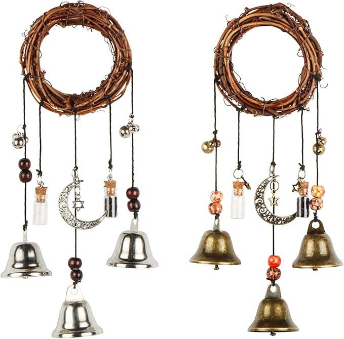 Witch Bells for Home Protection, Pagan Decor for Attracts Positive and Drive Out Negative, Hanging Silver Christmas Bells, Safacre Witch Decor Aesthetic Wind Chimes(Wishing Bottle and thumbnail