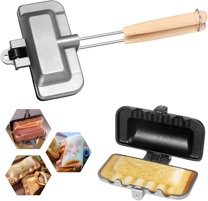 Hot Sandwich Maker, Hot Dog Toaster, Double-Sided Sandwich Baking Pan, Double Sided Frying Pan, Grilled Cheese Maker Nonstick Sandwich Maker Flip Grill Pan for Breakfast Pancakes, Toast, Omelets thumbnail