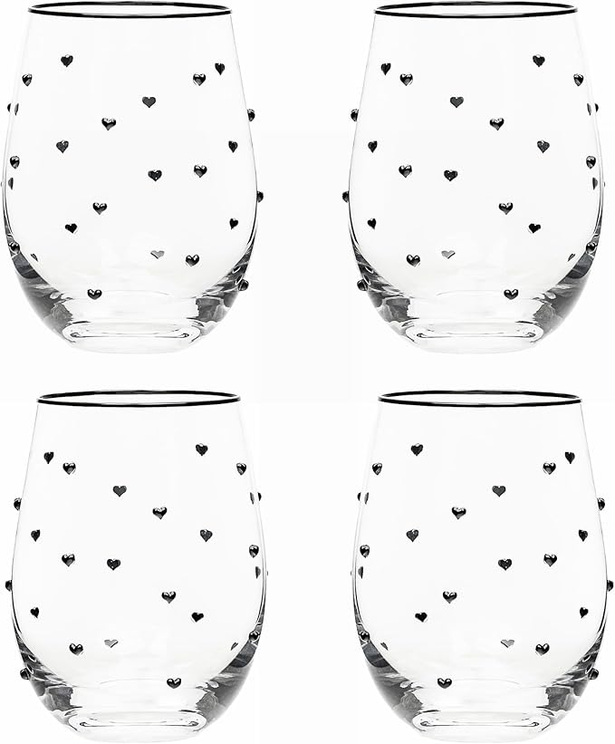 10 Strawberry Street Charming Heart Glassware, Stemless Wine, Set of 4 thumbnail