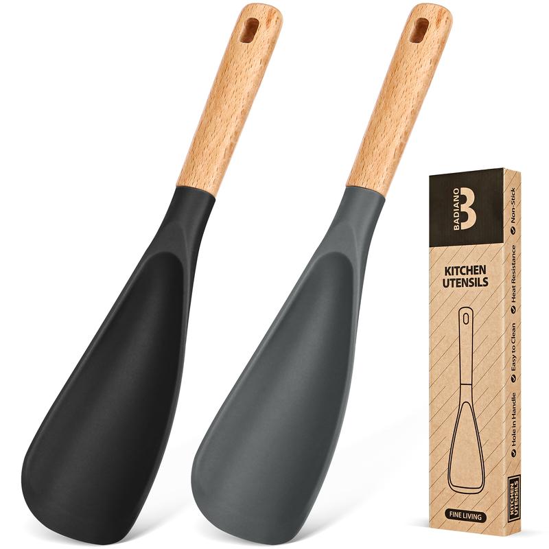 Cooking Spoon for Nonstick Cookwares, Great for Cooking and Serving Sturdy BPA-Free Matte Silicone, Wood Handle Spoon for Mixing, Scoop, and Scrape thumbnail